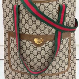 Gucci Beige Monogram Tote with Green and Red Straps